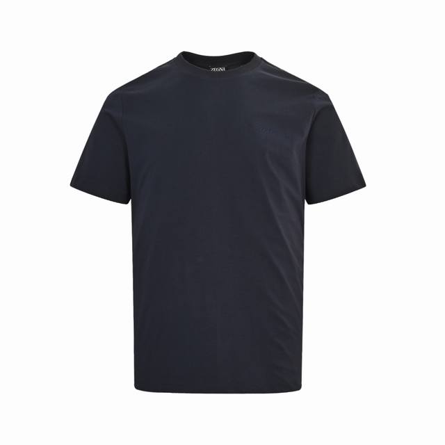 Zegna 25Ss solid color short-sleeved Zegna men's T-shirt with embroidered small