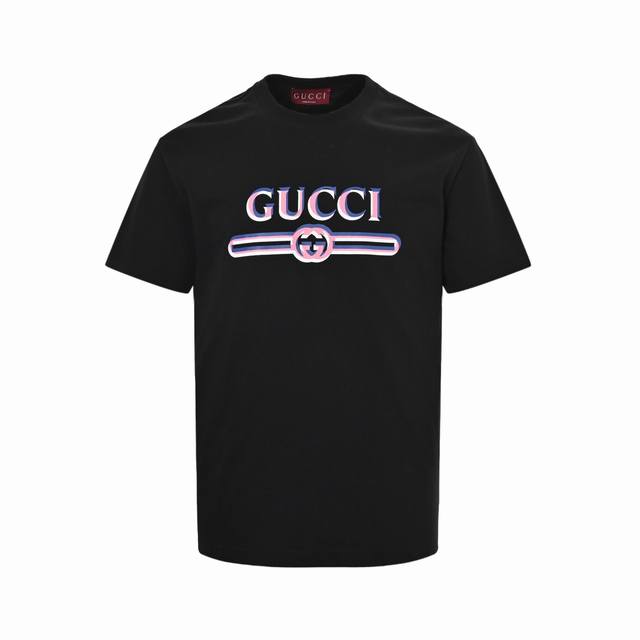 Gucci 25Ss double-stranded letter print short-sleeve fabric is woven with 265g p