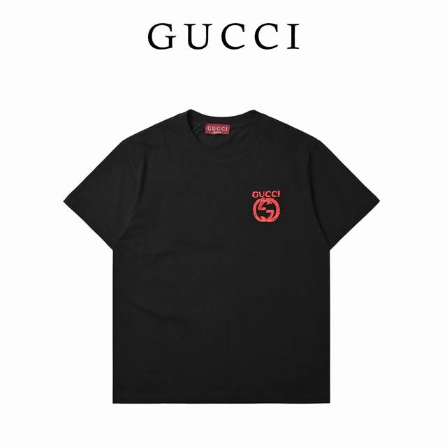 Gucci embroidered double G short sleeve 300g double yarn: black apricot 031: Xs-