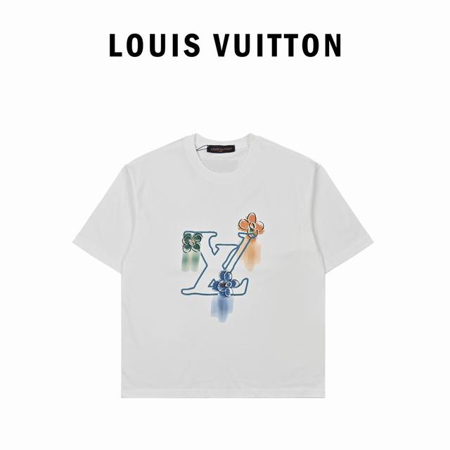 Louis 24Ss master hand-designed trendy new brand printed round neck short-sleeve