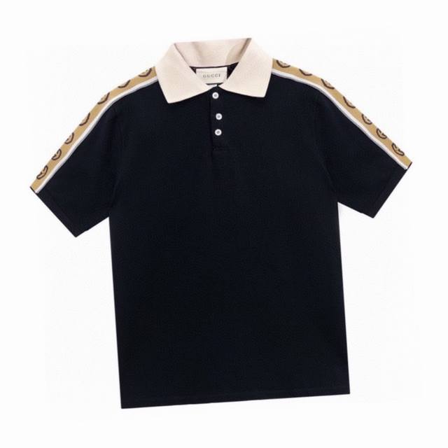 Gucci summer new classic double G reflective ribbon splicing lapel short-sleeved
