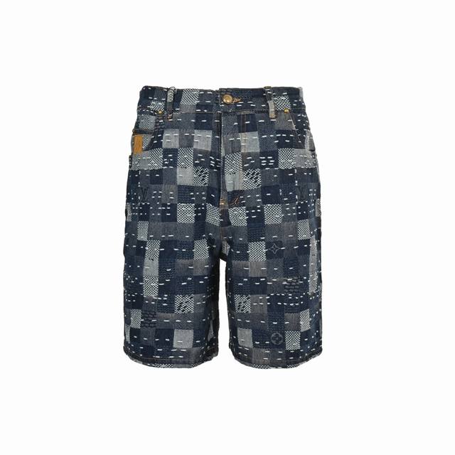 Louis Vuitton 25Ss checkerboard knit short-sleeved Lv skate jeans from the Fall/