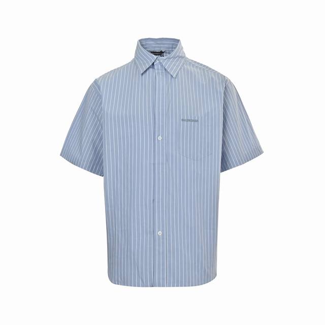 Balenciaga short-sleeved shirt with embroidered stripes on the pocket. Imported,
