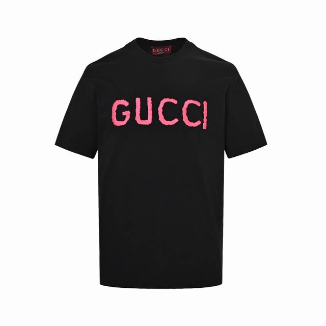 Gucci pink letter logo embroidered short sleeves are made of imported cotton fab
