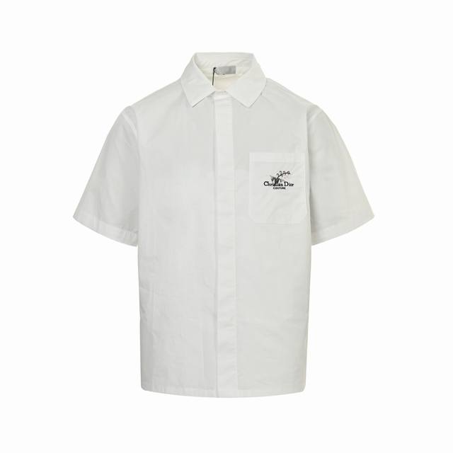 Dior 25Ss lily of the valley embroidered short-sleeved shirt. Dior's new cotton
