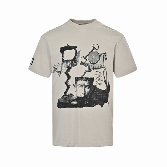 Gucci 24Ss sculpture artwork print short sleeves are made of 32-count double yar