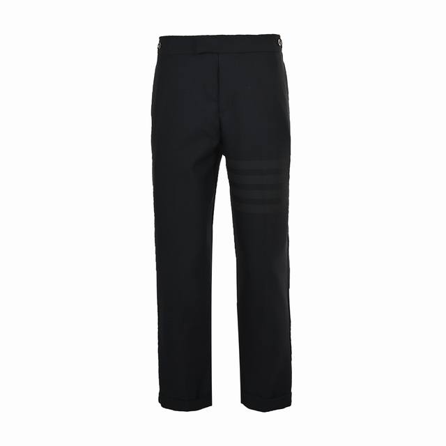Thom Browne black bar trousers are custom-made in Z-1 quality yarn-dyed wool, wi