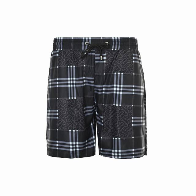 Burberry 25Ss Plaid All-Over Print Beach Shorts. These shorts feature a thin des