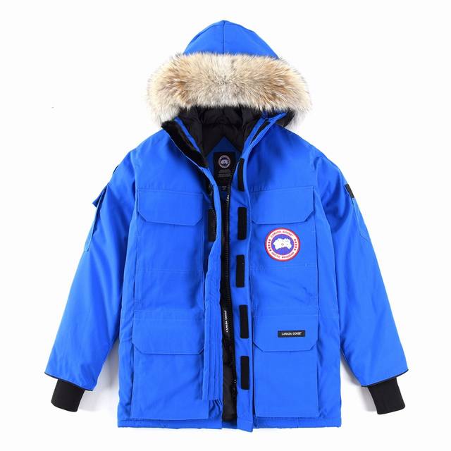 Canada Goose Expedition '08 Parka in sky blue with a white background. Exclusive
