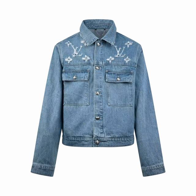 Louis Vuitton washed ripped denim jacket, customized pure cotton exclusive denim