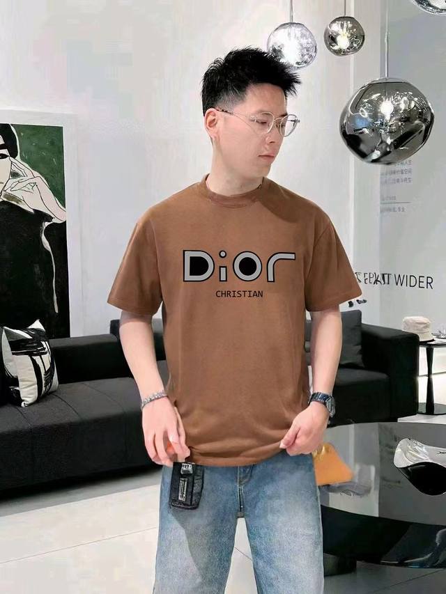 Dior Dior 25Ss master hand-designed trendy new brand printed round neck short-sl