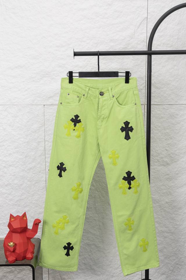 Style No. F076Come Hearts2025 Two-tone Cross-stitched Leather Green Jeans Vi Top