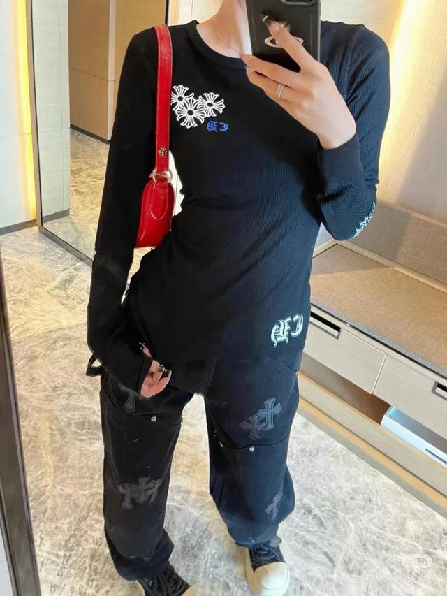 Ch Chrome Hearts Double Knee Cross Leather B01 Style Lumberjack Straight Overall