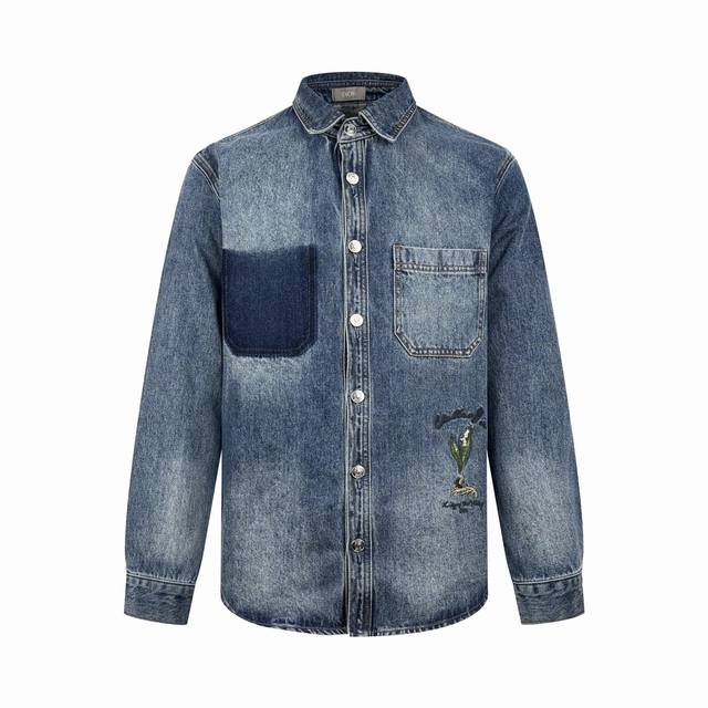 High-quality Dior embroidered denim jacket Fabric: Customized whispering satin a