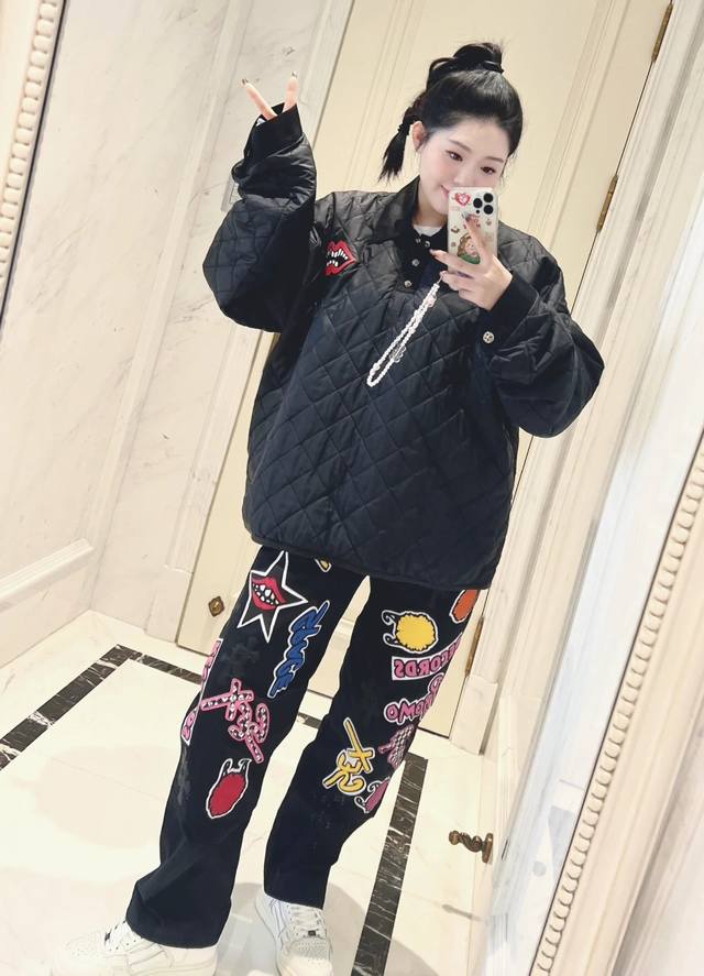 Model Image Chrome Hearts Black Multi-element Graffiti Overalls. Chrome Hearts A