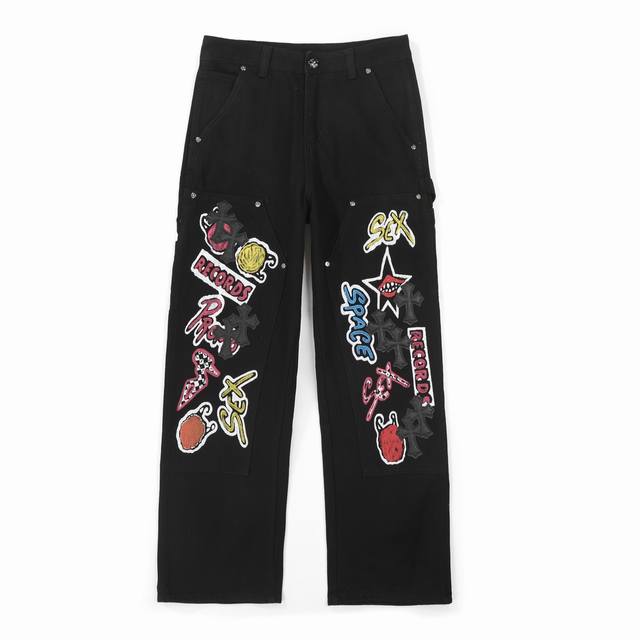 Chrome Hearts black multi-element graffiti overalls. Chrome Hearts Creative Dire