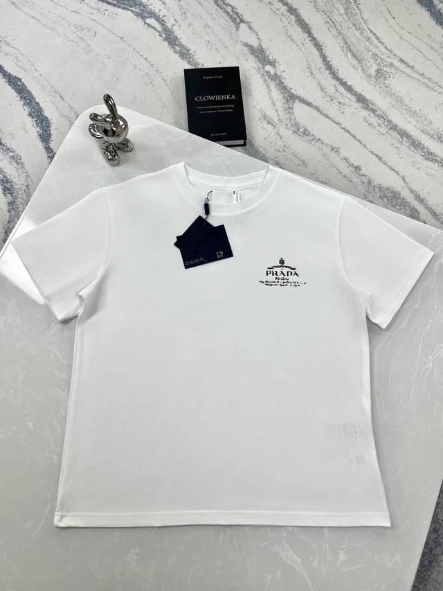 high version Prada-Prada-25 new printed logo round neck short sleeve T-shirt thr
