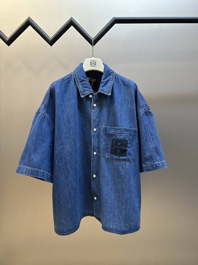 Loewe denim short-sleeved shirt, custom-made in a cloud-like, watery cotton deni