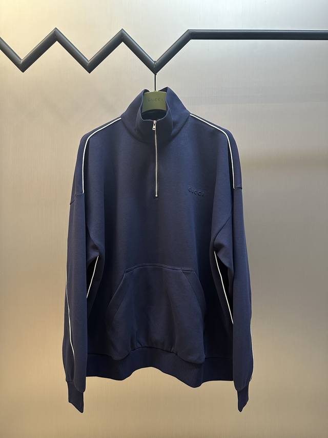 Gucci embossed logo zipper sweatshirt is custom-dyed in navy blue, luxurious sof