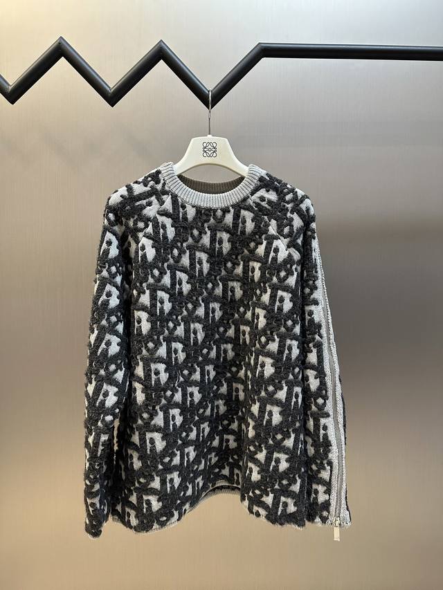 Dior Jay Chou's jacquard sweater, double-sided jacquard zipper knit, made of whi
