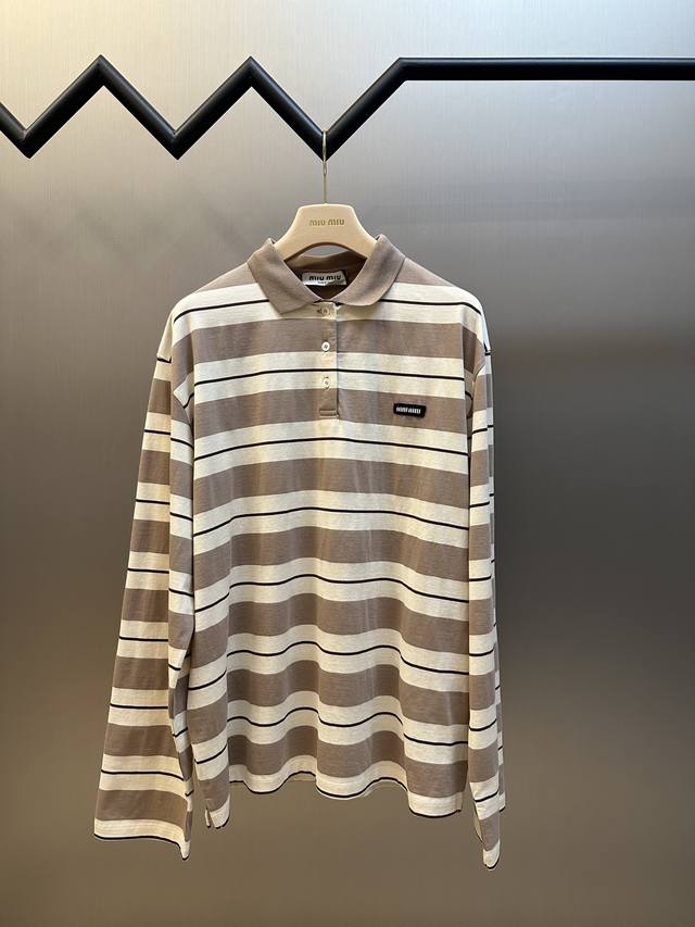Miu Miu striped cotton polo shirt custom made 60s double-strand striped fabric,