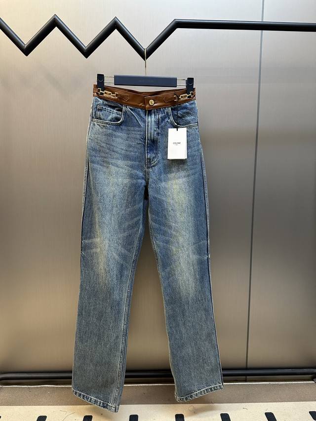 Celine leather-trimmed jeans are custom-woven and dyed from Japanese denim fabri