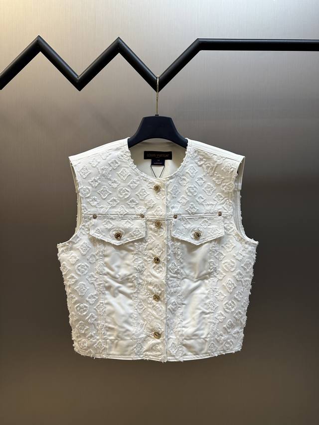Lv Monogram Cut Sleeveless Denim Vest. This sleeveless jacket is crafted from cl