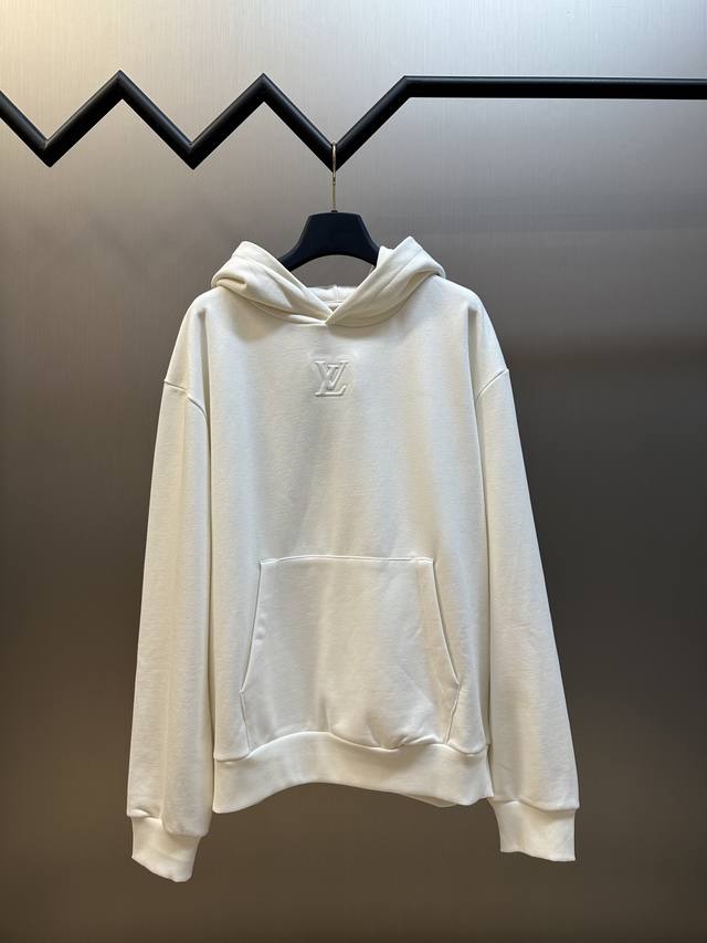LV logo embossed hooded sweatshirt, custom-made from original white cloud-like,
