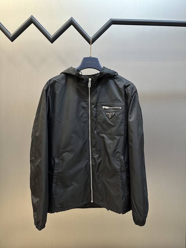 Prada triangle logo zipper hooded jacket, custom-made from elegant velvet twill