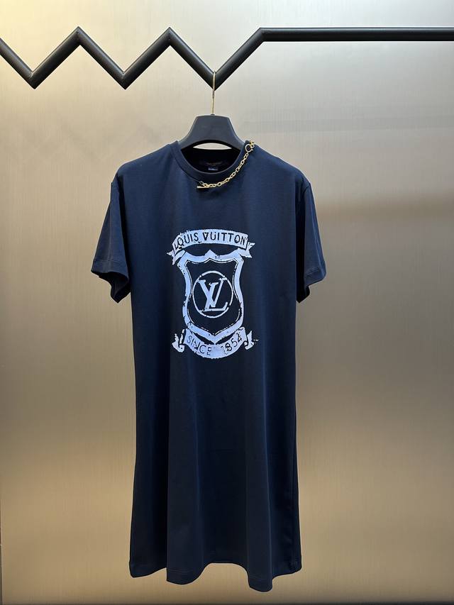 Lv Crest Print Dress. This T-shirt dress is crafted from soft cotton jersey, fea