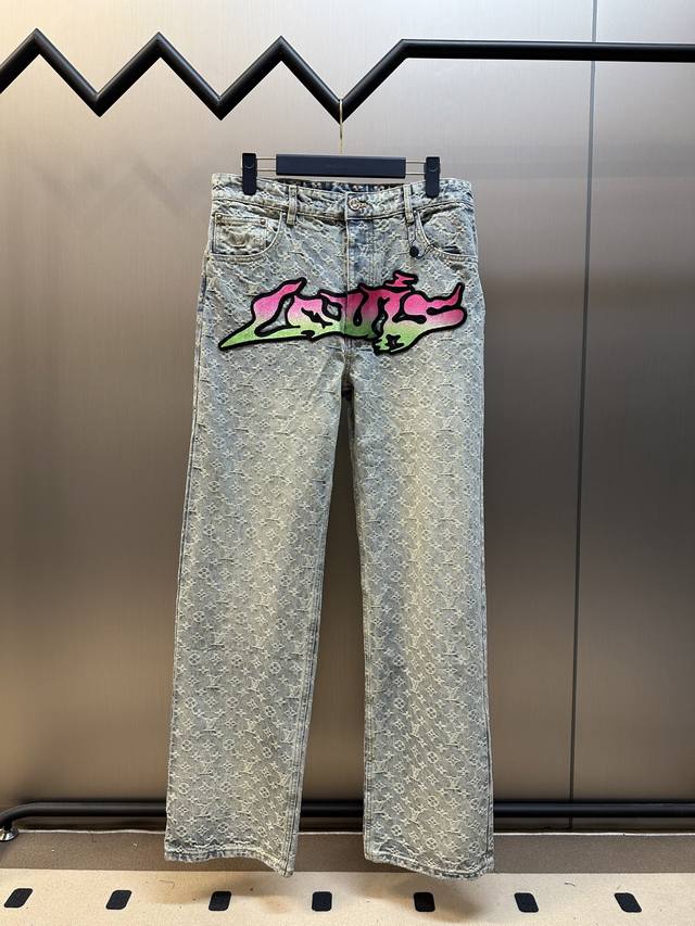 Lv Flame Badge Jacquard Jeans are made from custom monogram jacquard canvas and