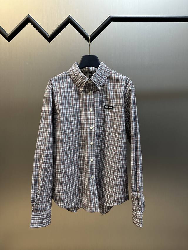 Miu Miu check cotton long-sleeved shirt made of 100s cotton jacquard fabric with