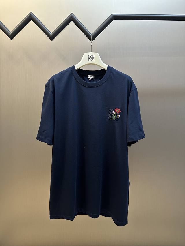 Loewe short-sleeved top with embroidered red flower logo is made of lightweight