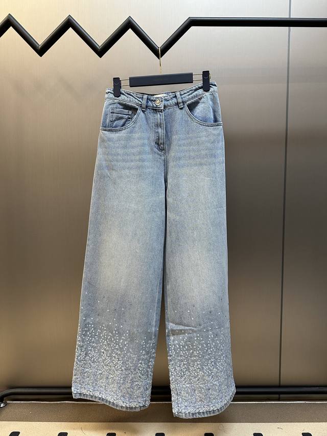 Chanel 25 Autumn/Winter New Arrival Sequined Wide-Leg Pants Fashion Jeans, Shiny