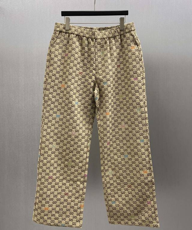 Gu Camel and Dark Brown Gg Canvas Trousers Size: S-Xl The 2025 Early Fall collec