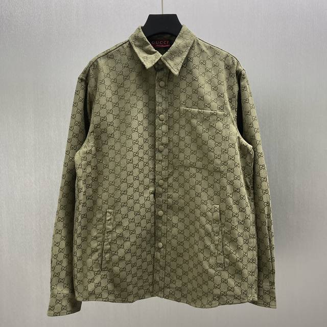 Gu Forest Green Gg Canvas Shirt Size: S-Xl The 2025 Early Fall collection featur