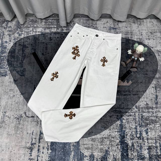 Chrome Hearts Mattyboy graffiti painted leopard print pony hair cross jeans. Mad