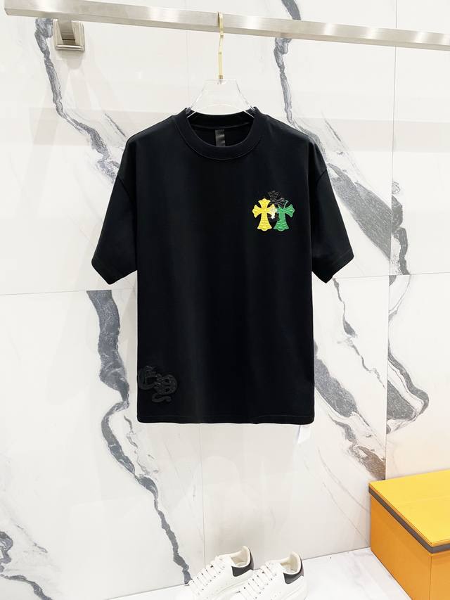 Chrome Hearts 320g washed short-sleeved shirt with Sanskrit cross logo on the fr