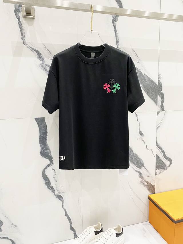 Chrome Hearts 320g washed short-sleeved cardigan with colorful appliqu
