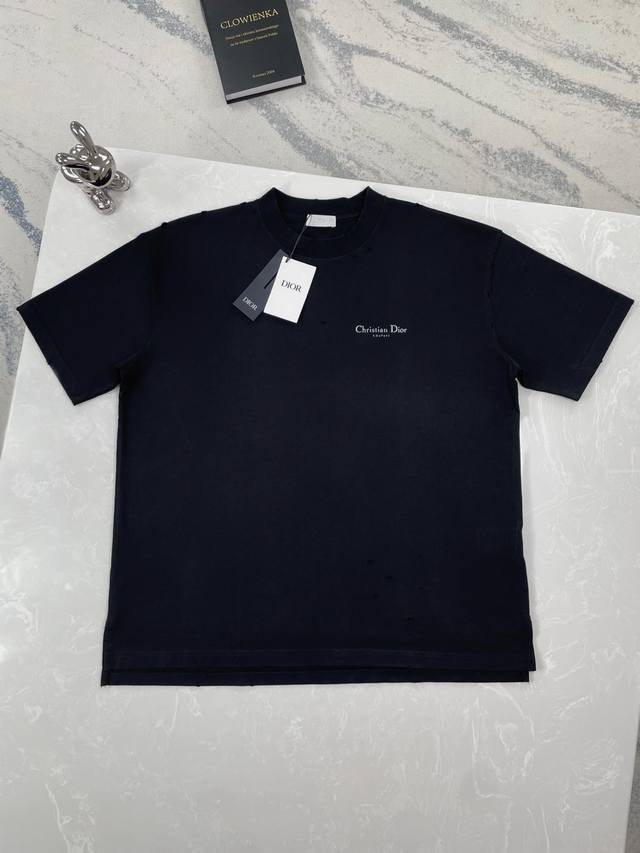 High version Dior-Dior-25Ss hole letter print round neck short sleeve T-shirt Si