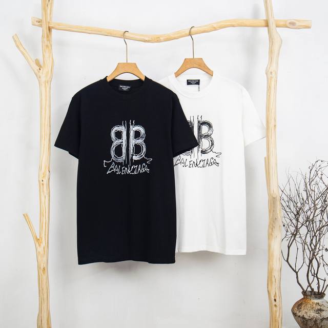 Balenciaga 2025 new letter print short-sleeved T-shirt. Fabric: 300g 26s combed