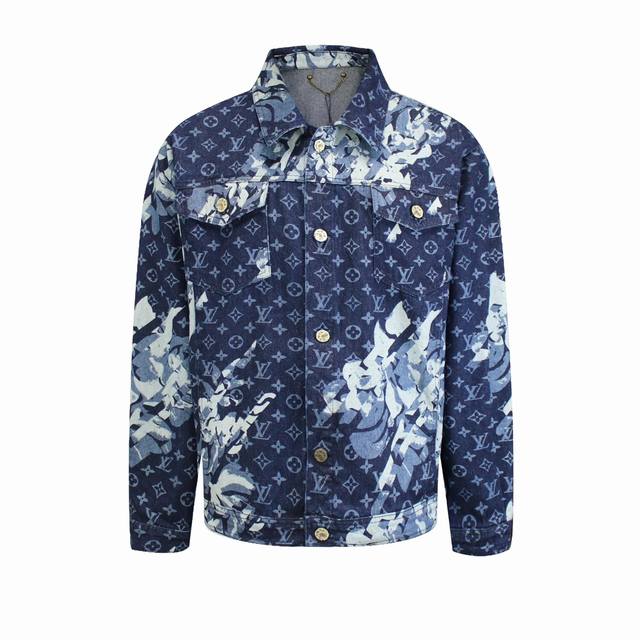 Louis Vuitton Lv Heavy Industrial Irregular Floral Washed Denim Jacket, Unisex L