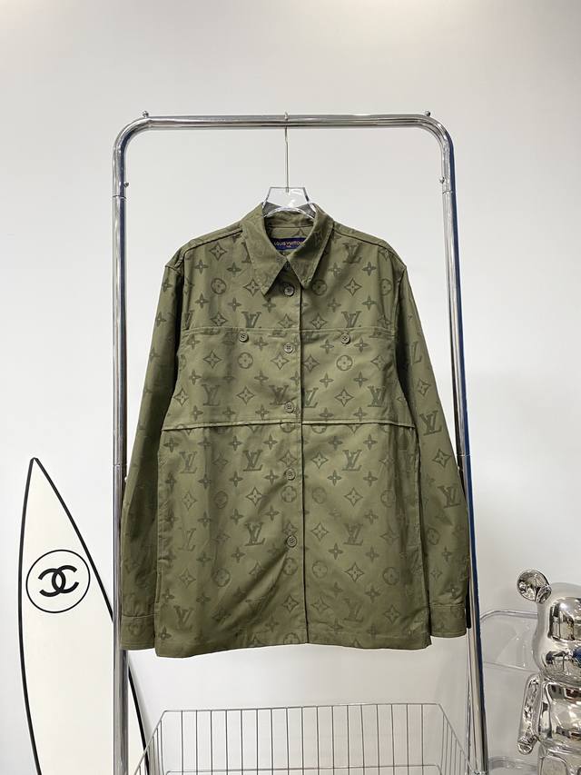Louis Vuitton 23Ss runway-exclusive monogram flocked jacket and shirt in militar