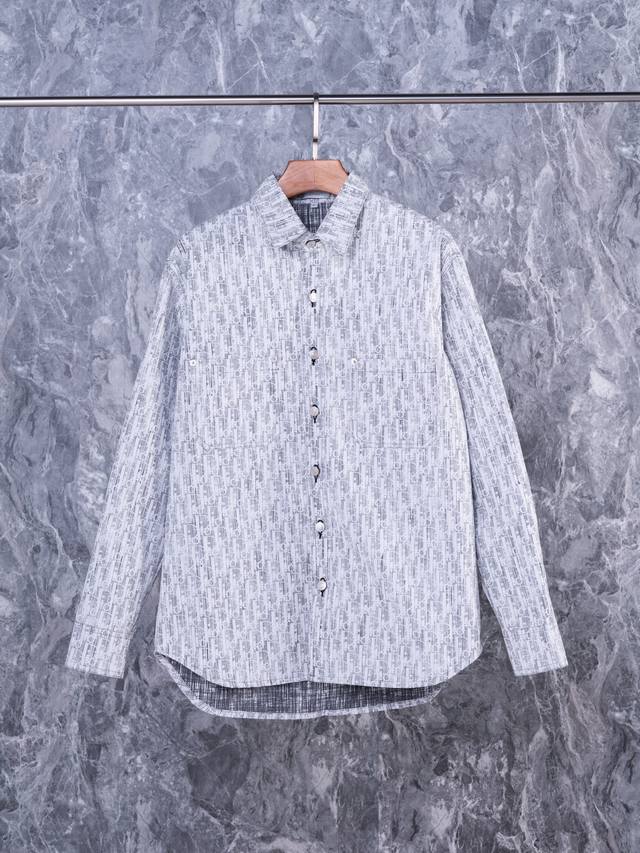 Grey Cd 22Fw Monogram Full-Length Logo Jacquard Long-Sleeved Denim Shirt Purchas