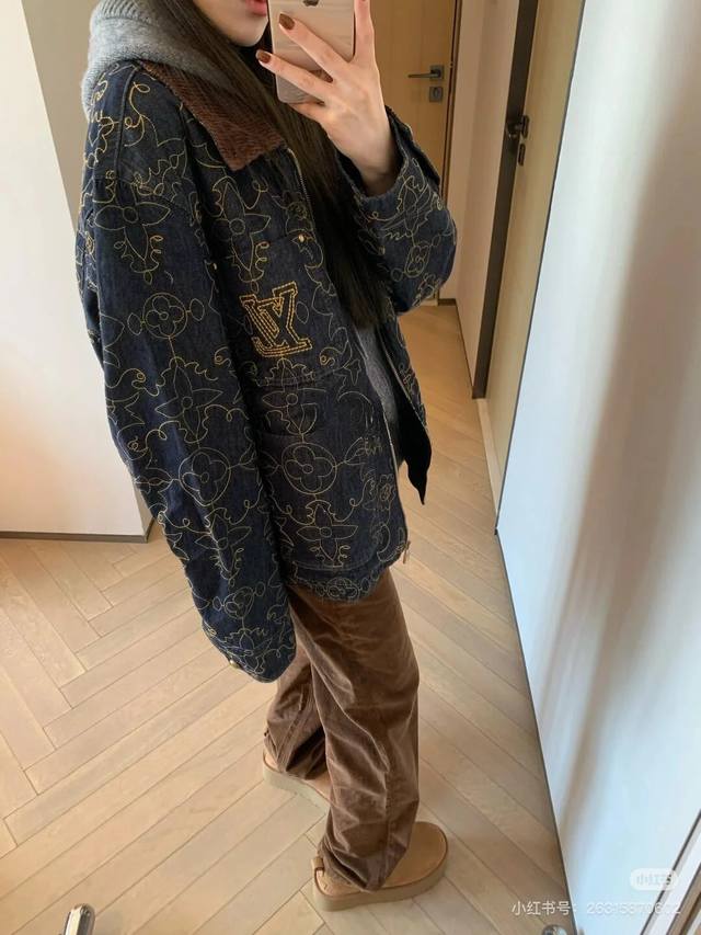 Model Image Louis Vuitton Old Money Denim Worker Jacket with All-Over Gold Embro