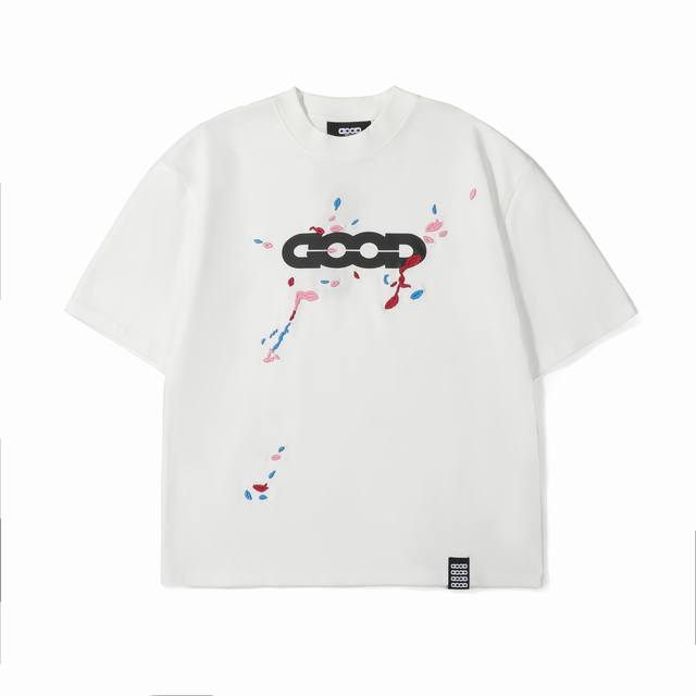 Goodbrand ink-splashed letter logo round neck loose short-sleeved T-shirt, unise
