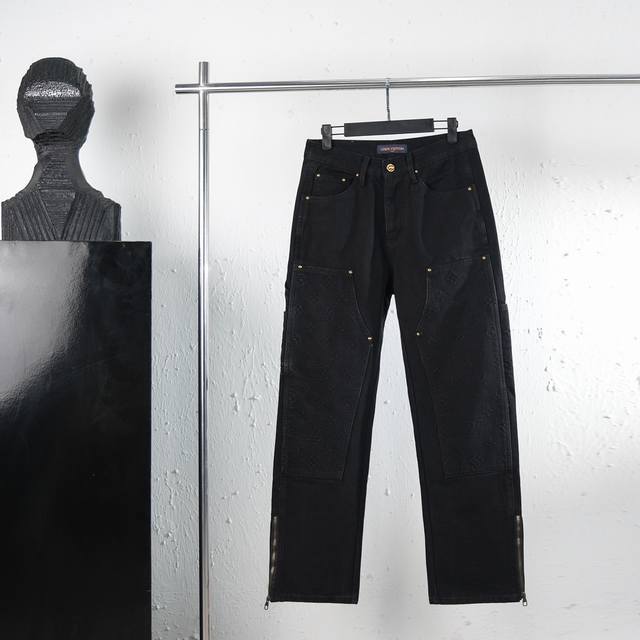 Top replica of Louis Vuitton's new embossed work jeans, 1:1 highest version, wit