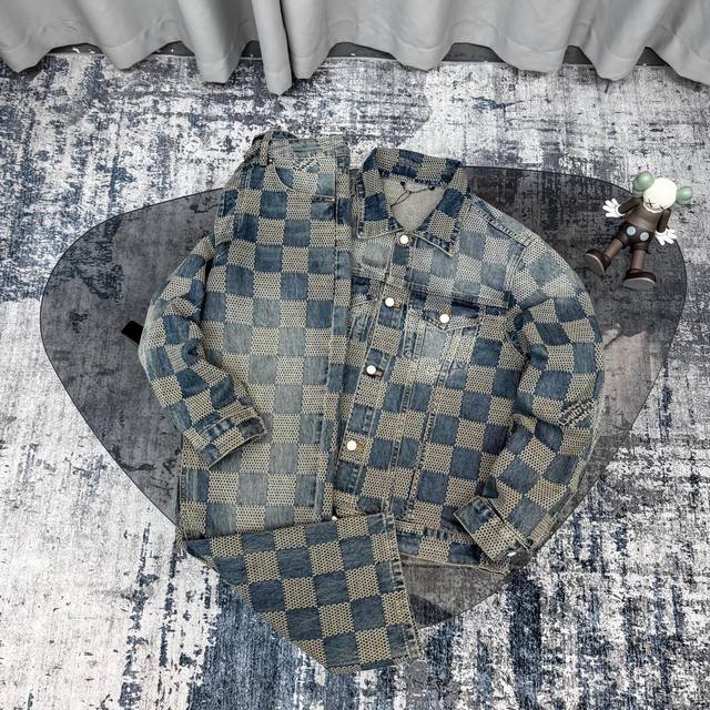 A top-of-the-line replica of Louis Vuitton's 24FW checked-patterned washed blue