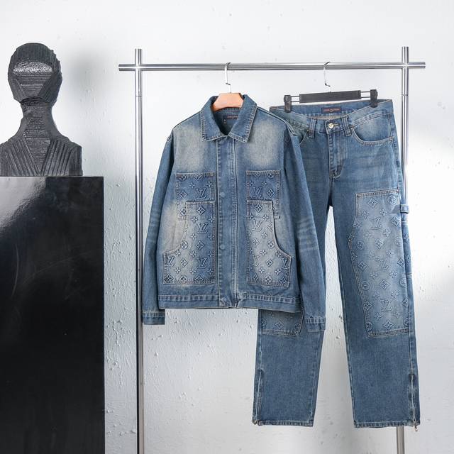 Jacket and pants are a 1:1 replica of the Louis Vuitton 24Ss new embossed denim