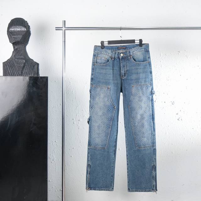 Top replica of Louis Vuitton's new embossed work jeans, 1:1 highest version, wit